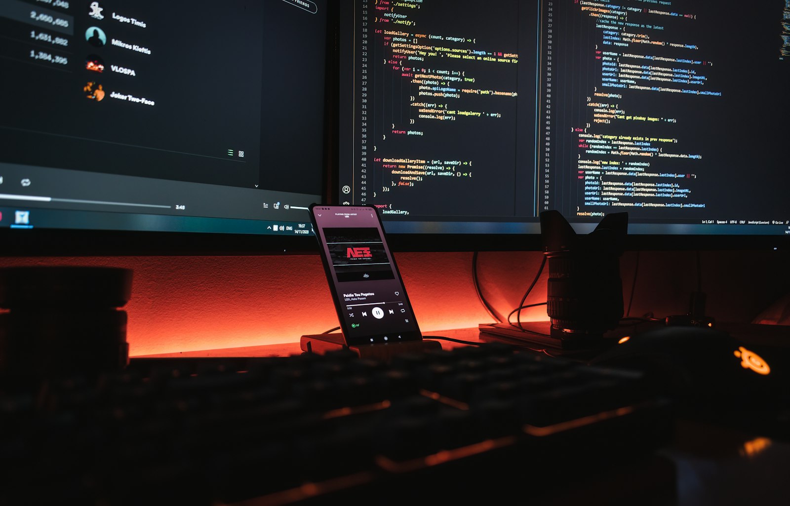 Corebalt developer workstation with code on dual monitors